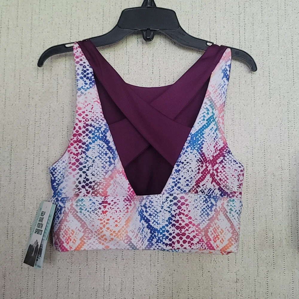 DSG DICKS SPORTING GOODS GIRLS HIGH NECK SPORTS BRA:RAINBOW SNAKESKIN:NWT: SZ S